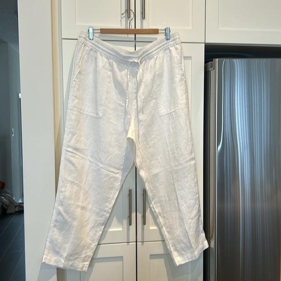 Land’s End 100% Linen High Rise White Crop Pants Women Size 16 White - Picture 12 of 13